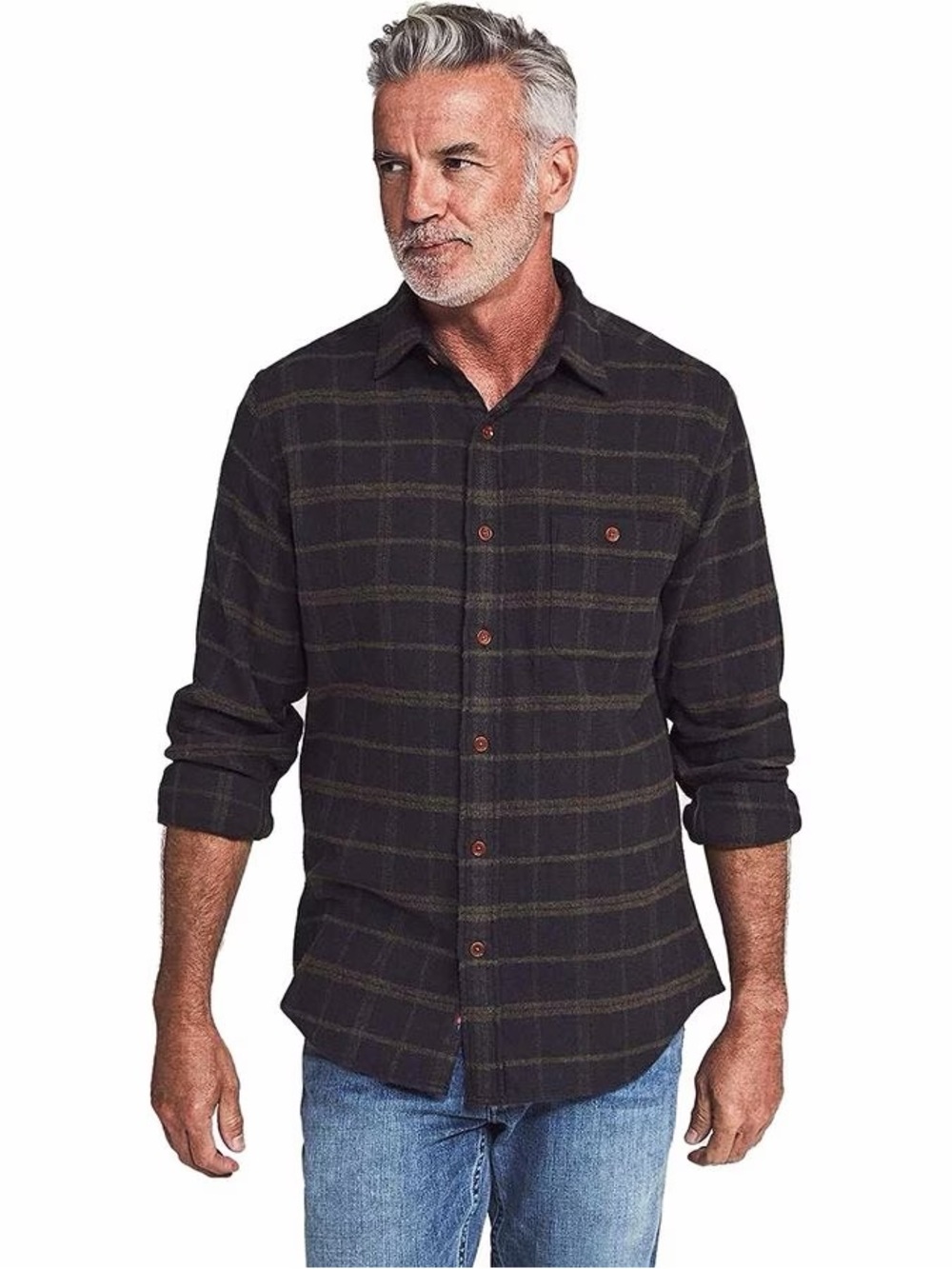 Faherty Seaview Shirt in Charcoal Olive Windowpane size xl